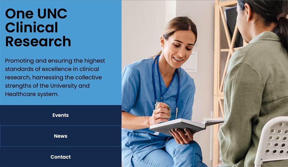 screenshot of One UNC Clinical Research website homepage