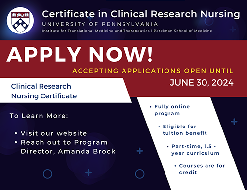apply to the Certificate in Clinical Research Nursing program